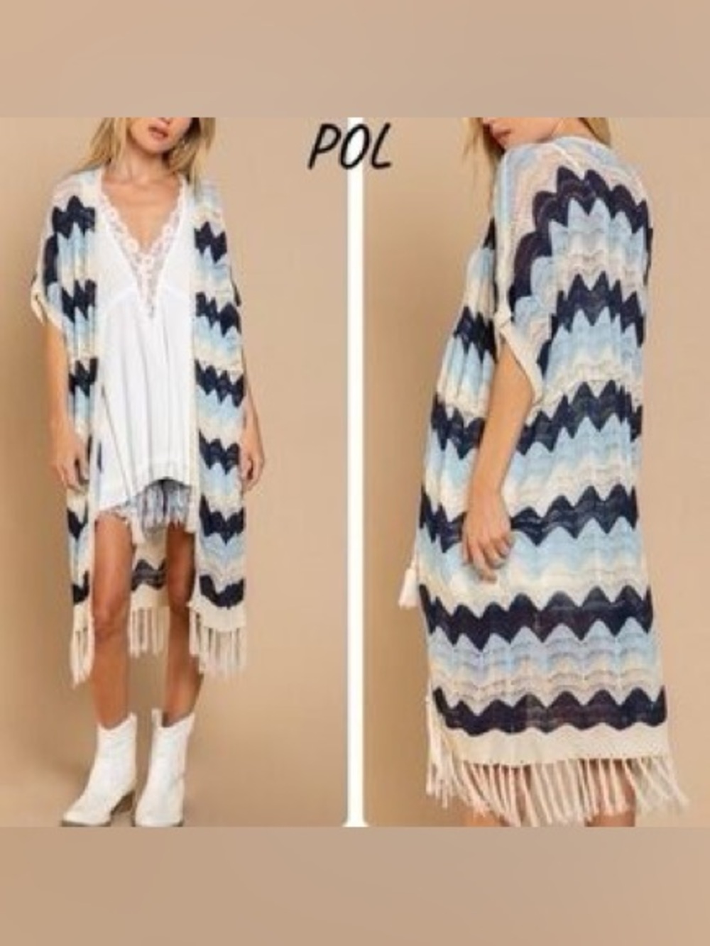 POL • Lightweight Colorblock Chevron Pointelle Duster Cardigan
